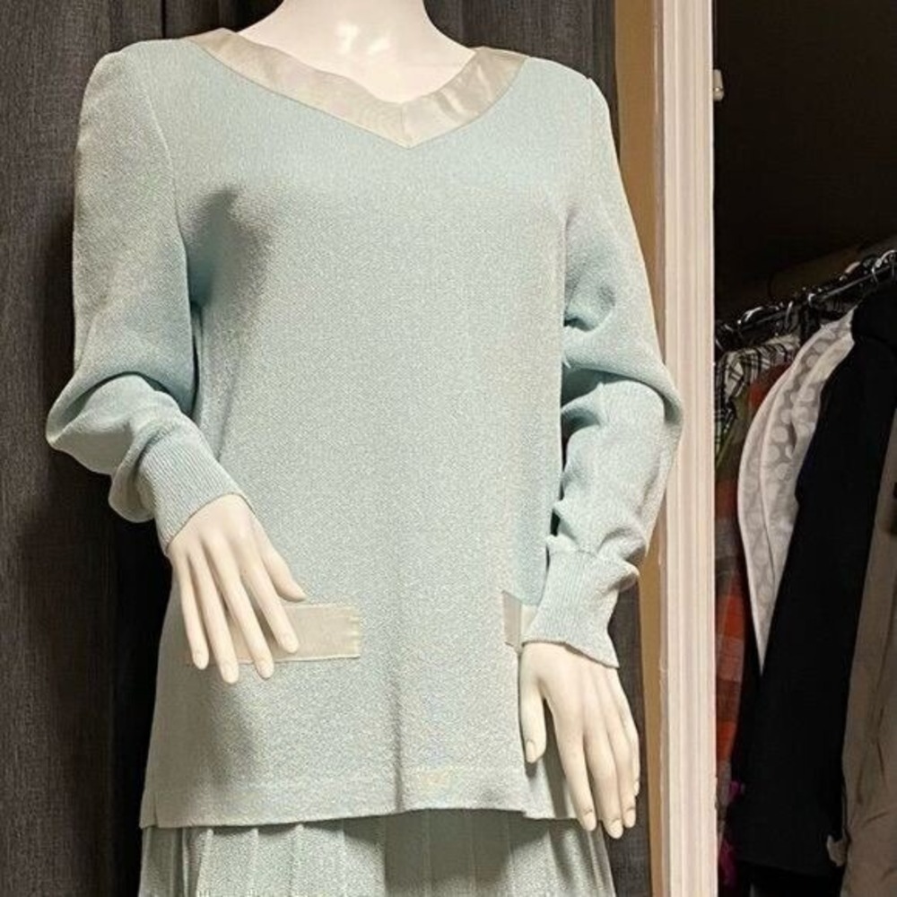 Vintage‎ Castleberry knit skirt set! -pale Aqua USA